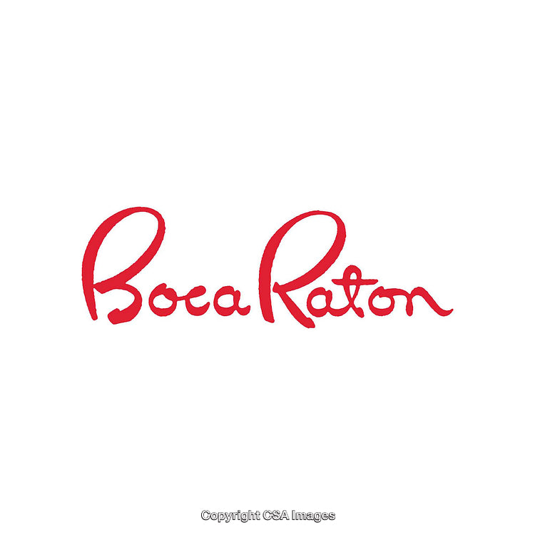Boca Raton Red Handwritten Text on White Background