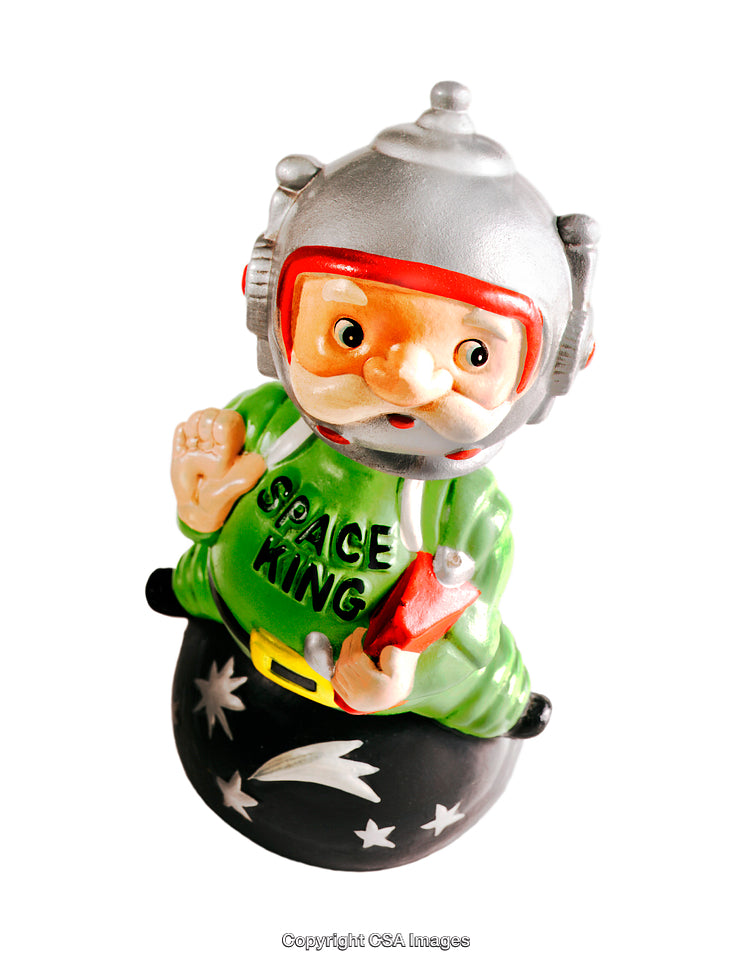 Retro Space King Toy Figurine with Astronaut Helmet and Vibrant Green Suit