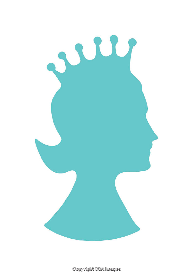 Silhouette of Queen with Crown in Teal Blue