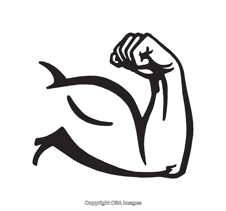 Black and White Line Art of Flexing Muscular Arm Illustration