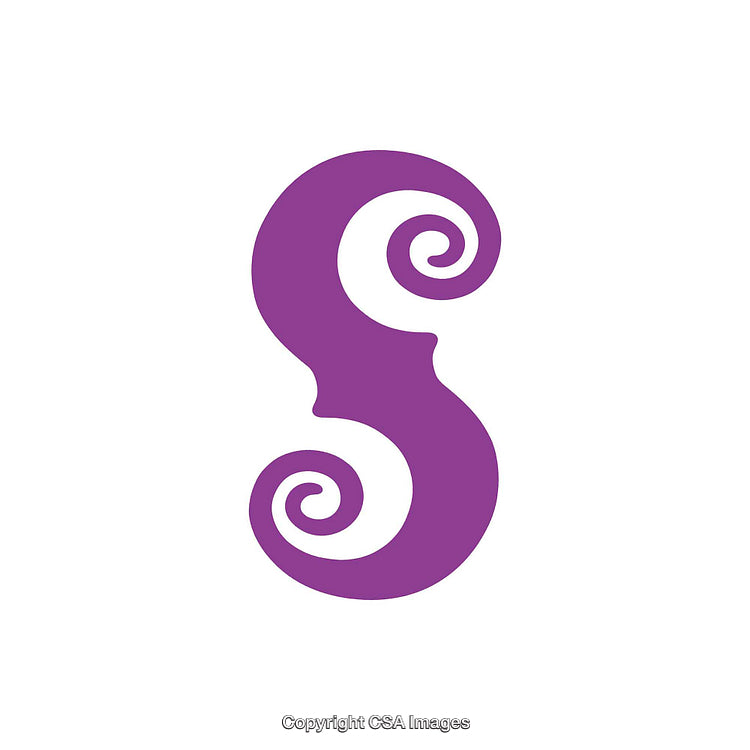 Purple Artistic Letter S With Decorative Swirl Motif on White Background