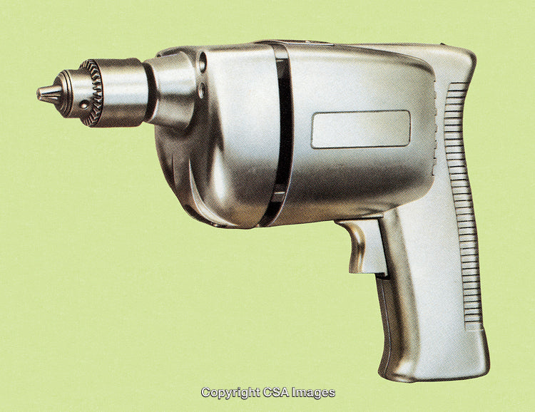 Modern Silver Electric Drill Isolated on a Green Background