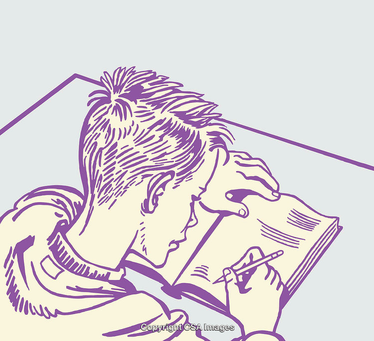 Illustration of a Young Person Engaged in Studying With Pen and Open Book