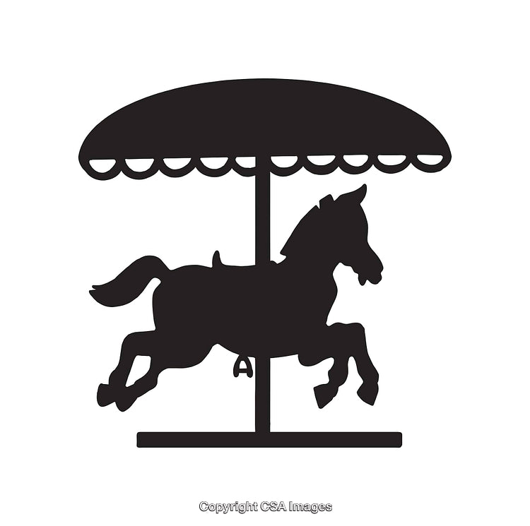 Silhouette Illustration of Carousel Horse with Decorative Canopy Design
