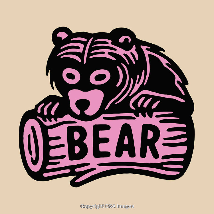 Illustration of a Bear Lying on a Log With Bold Lettering