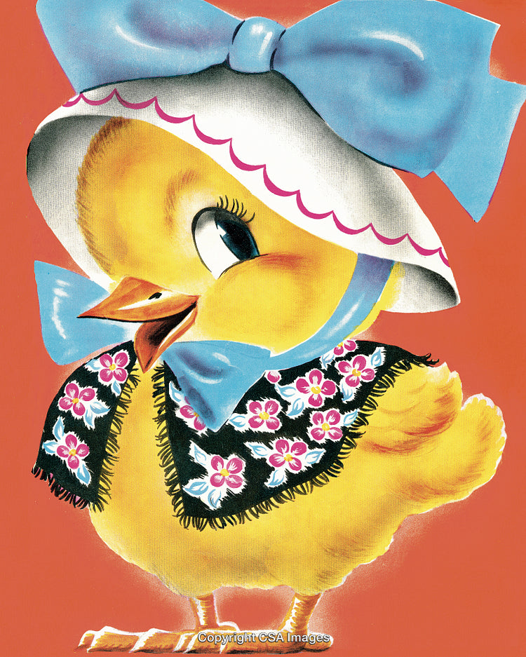 Vintage Illustration of a Cute Chick with a Hat and Scarf