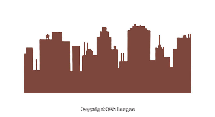 Silhouette of a Simplified City Skyline in Brown on White Background