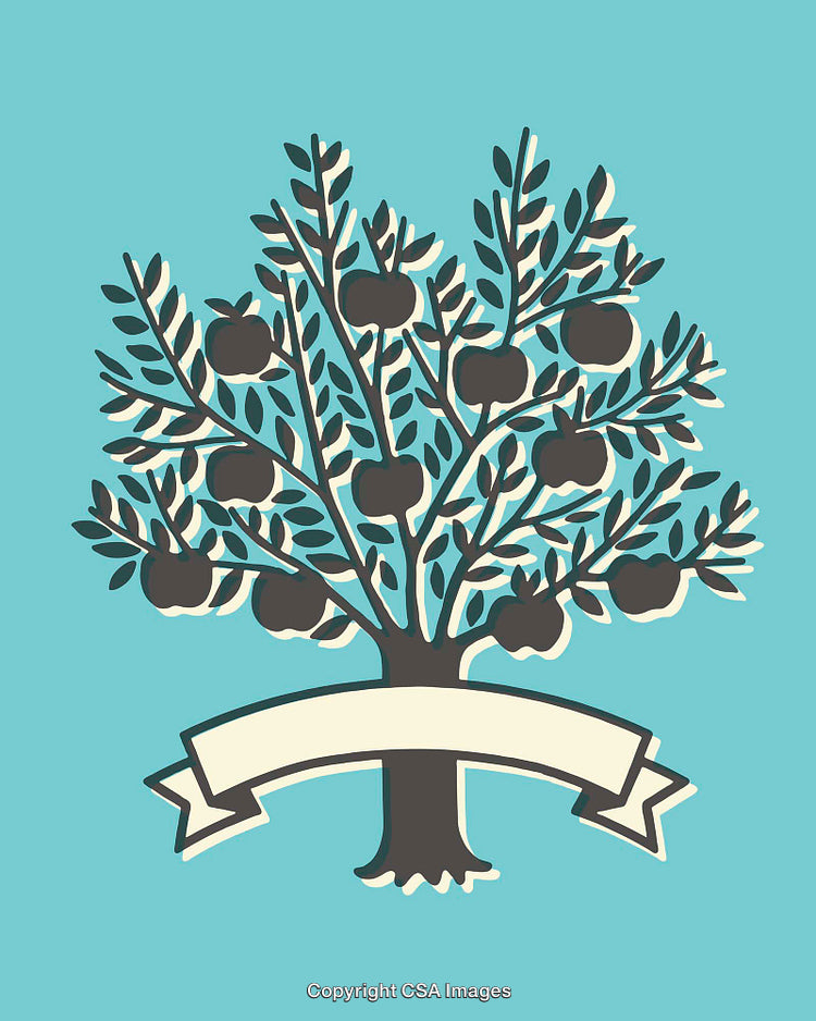 Illustration of a Tree with Apples and a Blank Banner