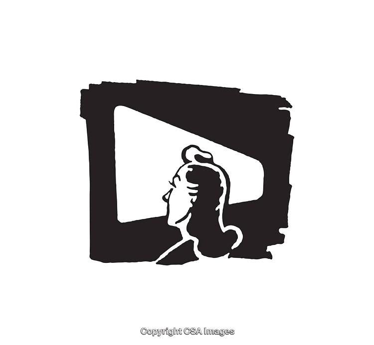 Black and White Line Art of Woman Facing a Large Window