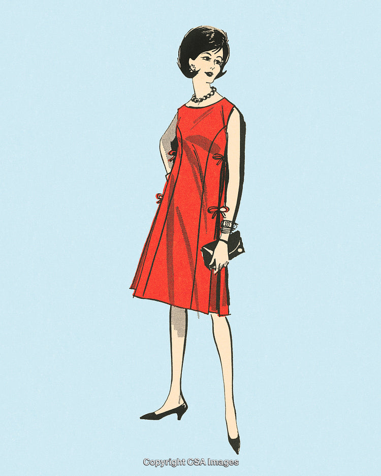 Elegant Retro Styled Illustration of a Woman in a Red Dress