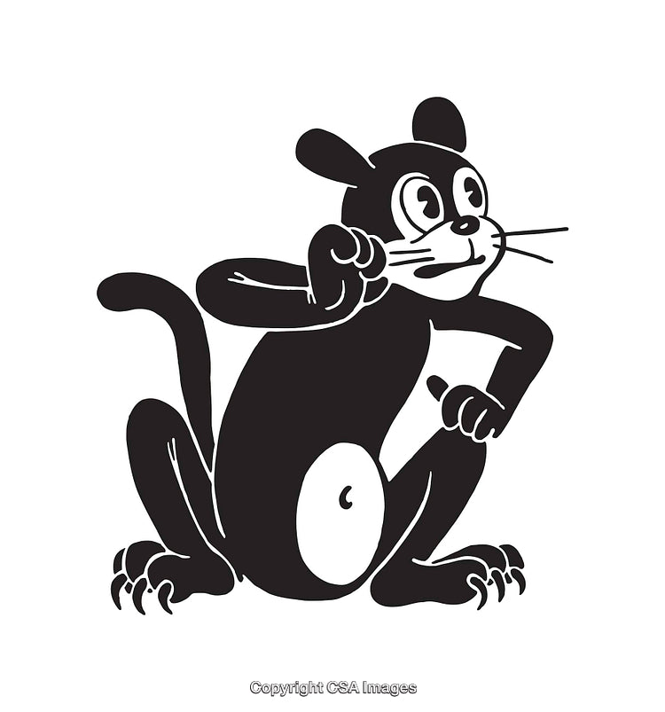 Black and White Vintage Style Cartoon Animal Illustration