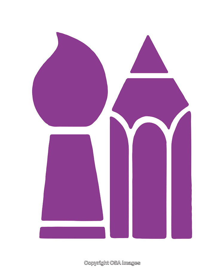 Purple Brush and Pencil Icon Symbols on White Background
