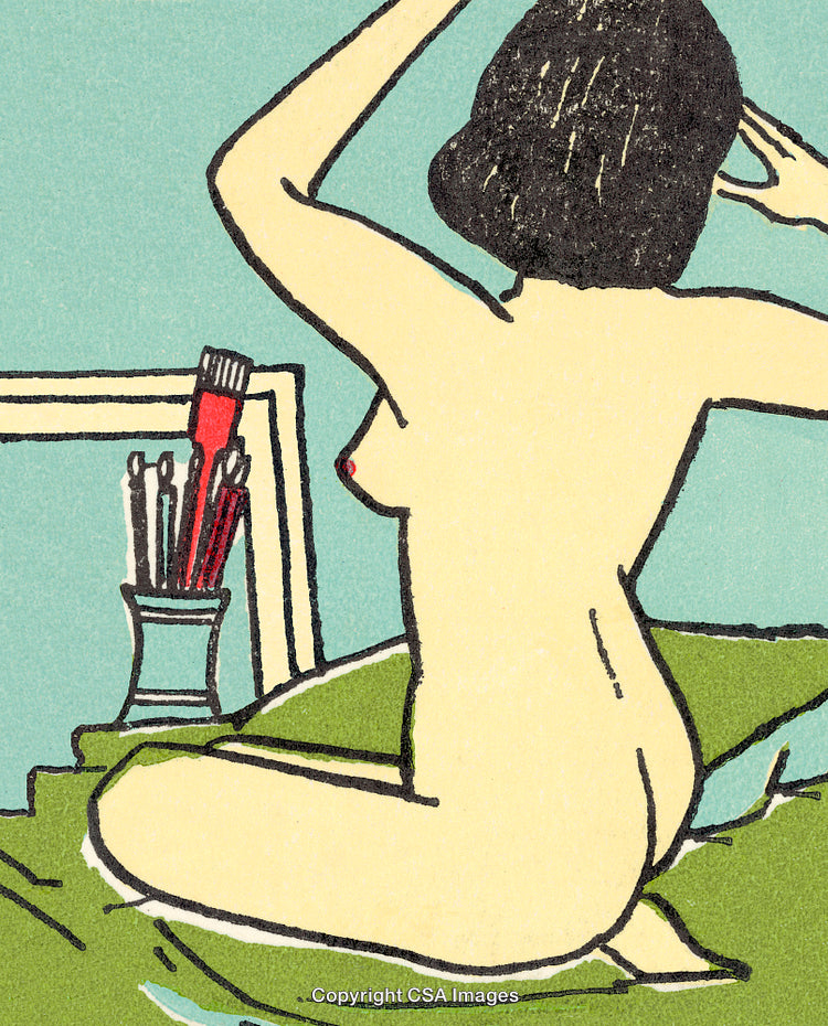 Vintage Illustration of Woman Sitting in Bedroom Scene with Artistic Vibe