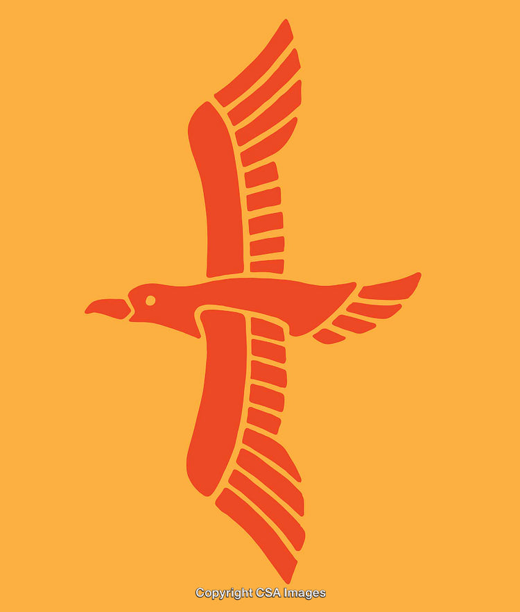 Red Stylized Bird Silhouette on Orange Background in Artistic Design