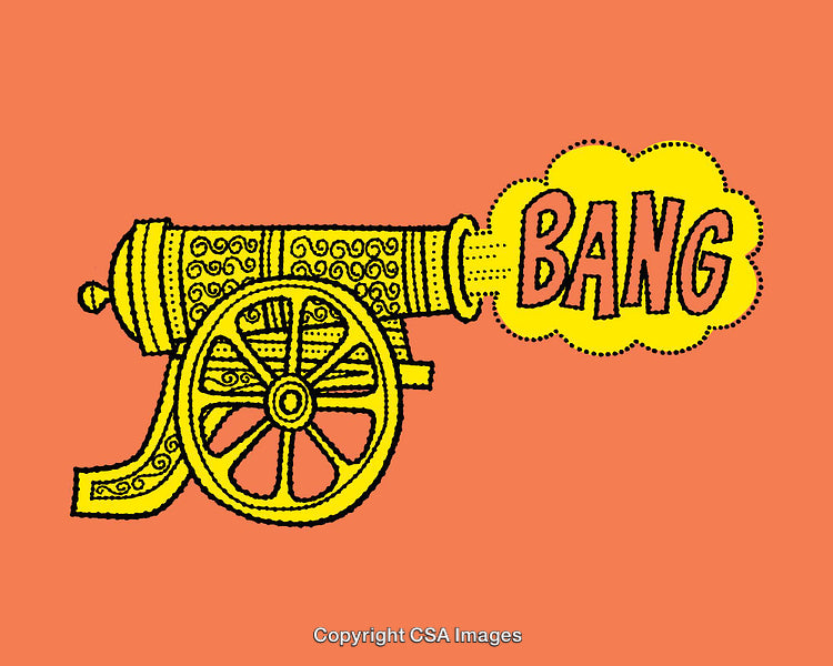 Vintage Style Cannon Illustration With Bang Cartoon Effect and Bright Colors