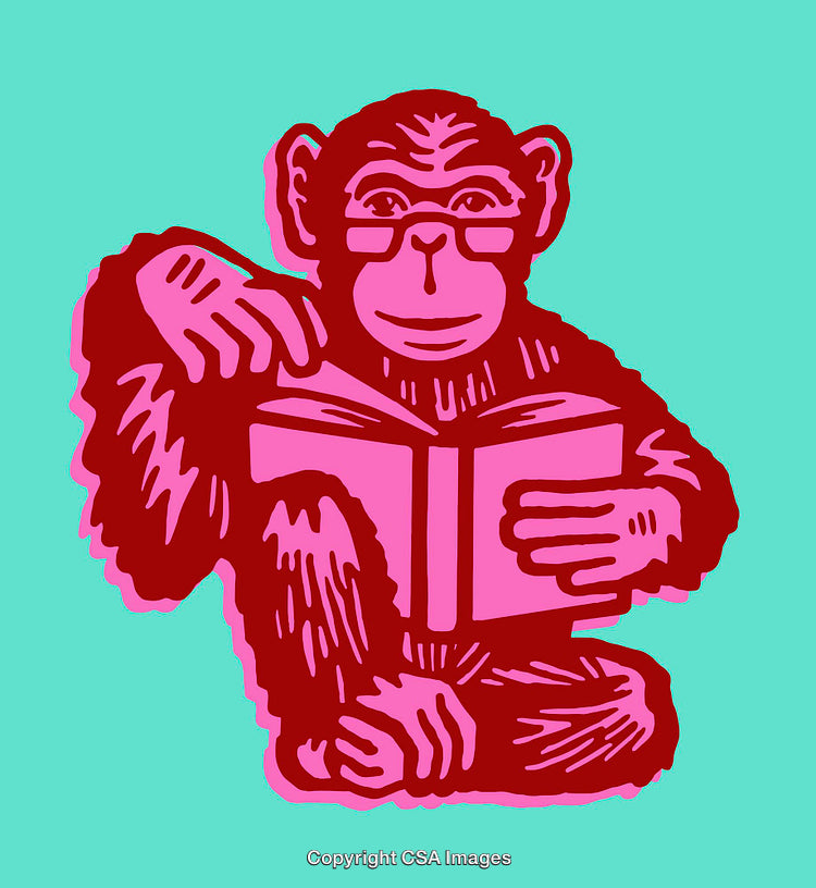 Playful Monkey Reading a Book in Vibrant Pop Art Illustration