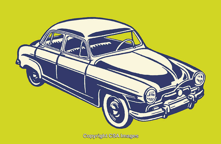 Vintage Car Line Art Illustration on Bold Yellow Background
