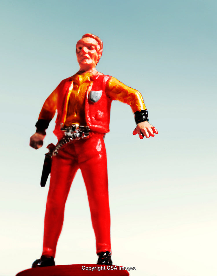Colorful Figurine of a Cowboy on a Gradient Sky Background