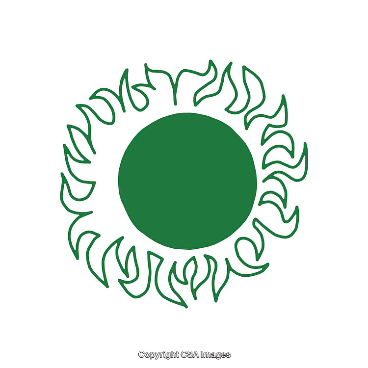 Abstract Green Circular Design with Flame-Like Surrounding Edges on White Background