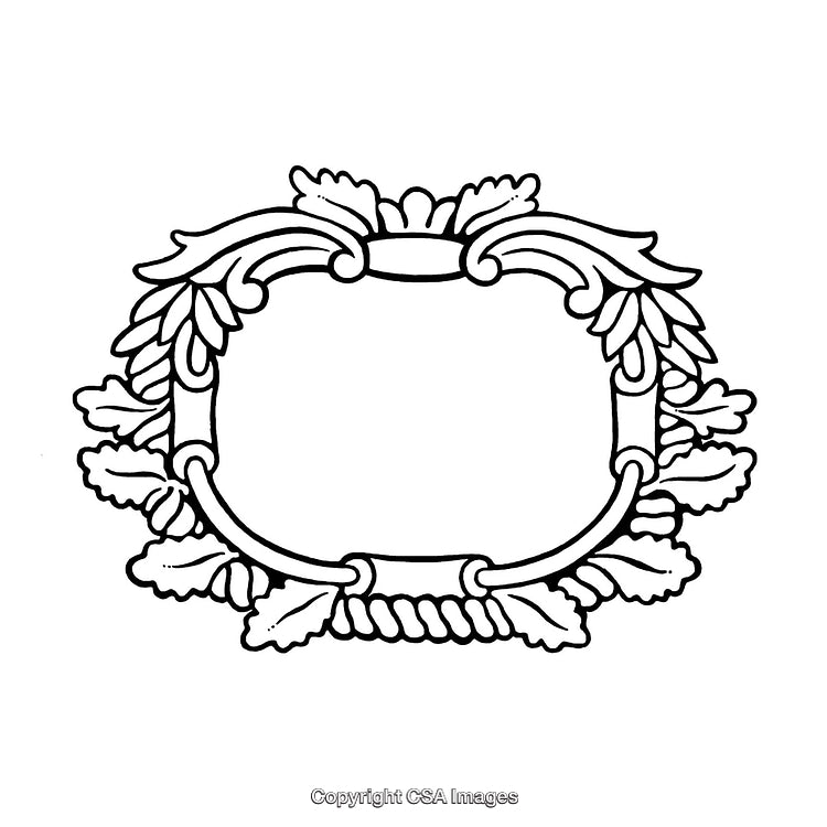 Ornate Oval Border with Leaves in Black and White Design