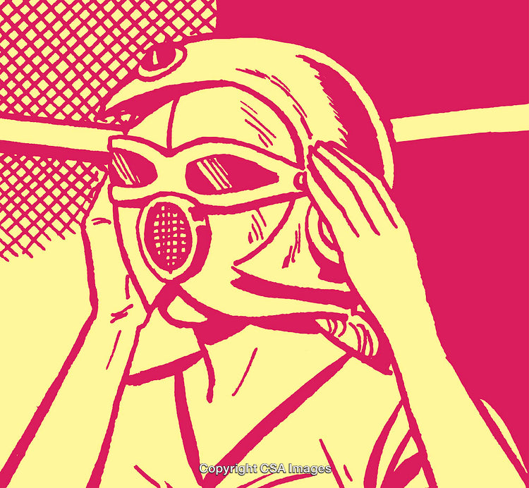 Abstract Illustration of Person in Futuristic Headgear and Bold Colors