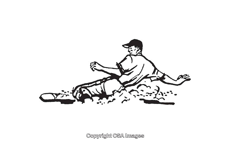 Black and White Line Art Baseball Sliding Illustration