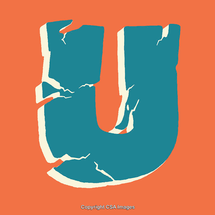 Decorative Illustration of a Distressed Letter U on Orange Background
