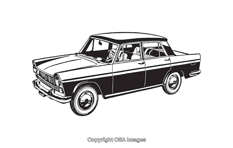 Vintage Sedan Line Art Illustration in Black and White