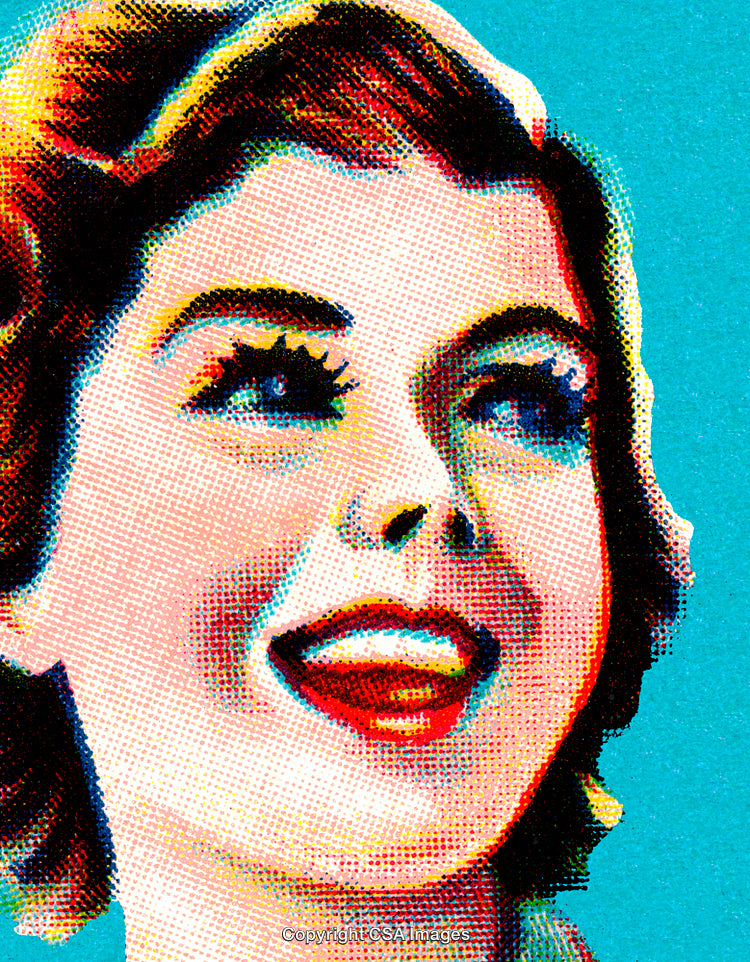Stylized Color Drawing of a Smiling Woman in a Retro Style