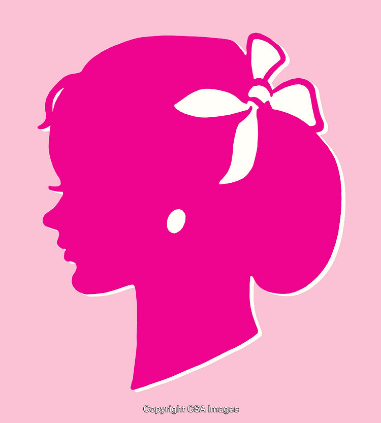 Pink Silhouette of Woman with Bow Against Soft Pink Background