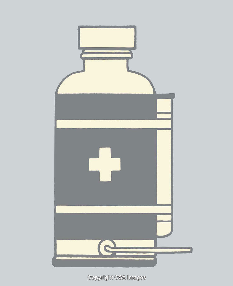 Simple Medical Bottle Illustration With Cross Symbol and Neutral Tones