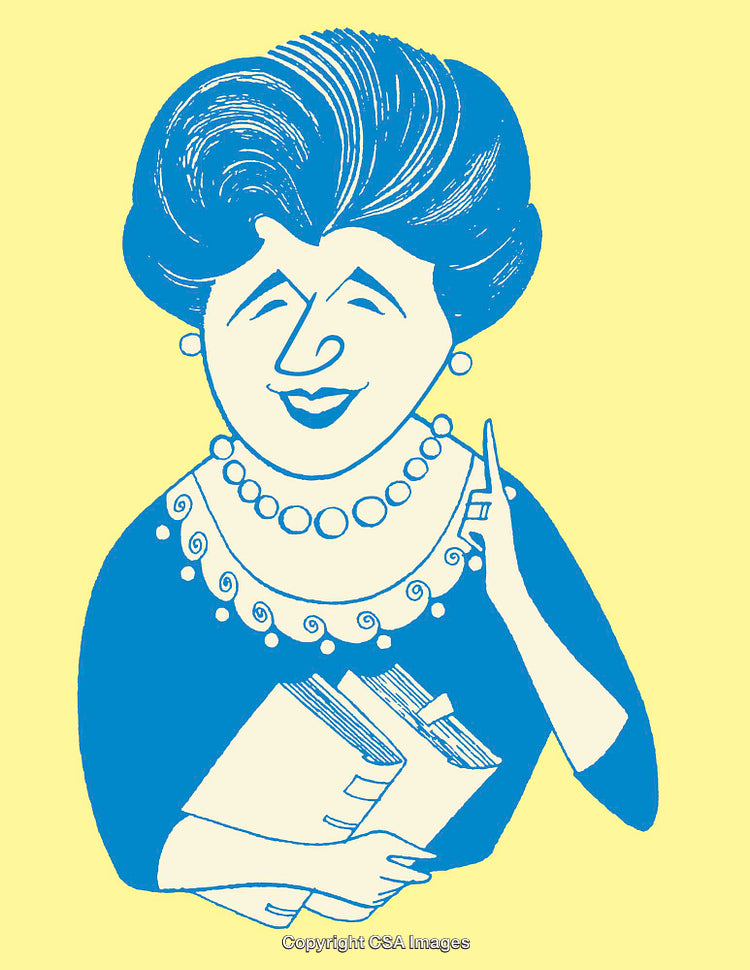 Colorful Retro Line Art of Woman Holding Books on Yellow Background