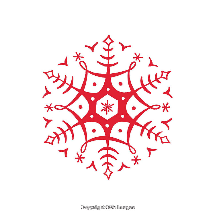 Decorative Red Snowflake Illustration with Abstract and Symmetrical Details