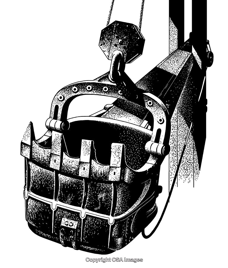 Intricate Black and White Engraving of Industrial Heavy-Duty Machinery