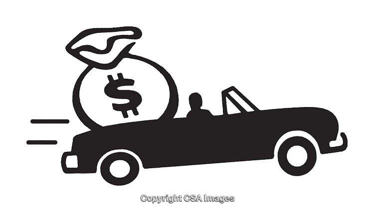 Black And White Line Art of a Car Carrying a Money Bag