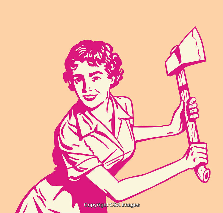 Colorful Pop Art Illustration of a Retro Woman Holding an Axe