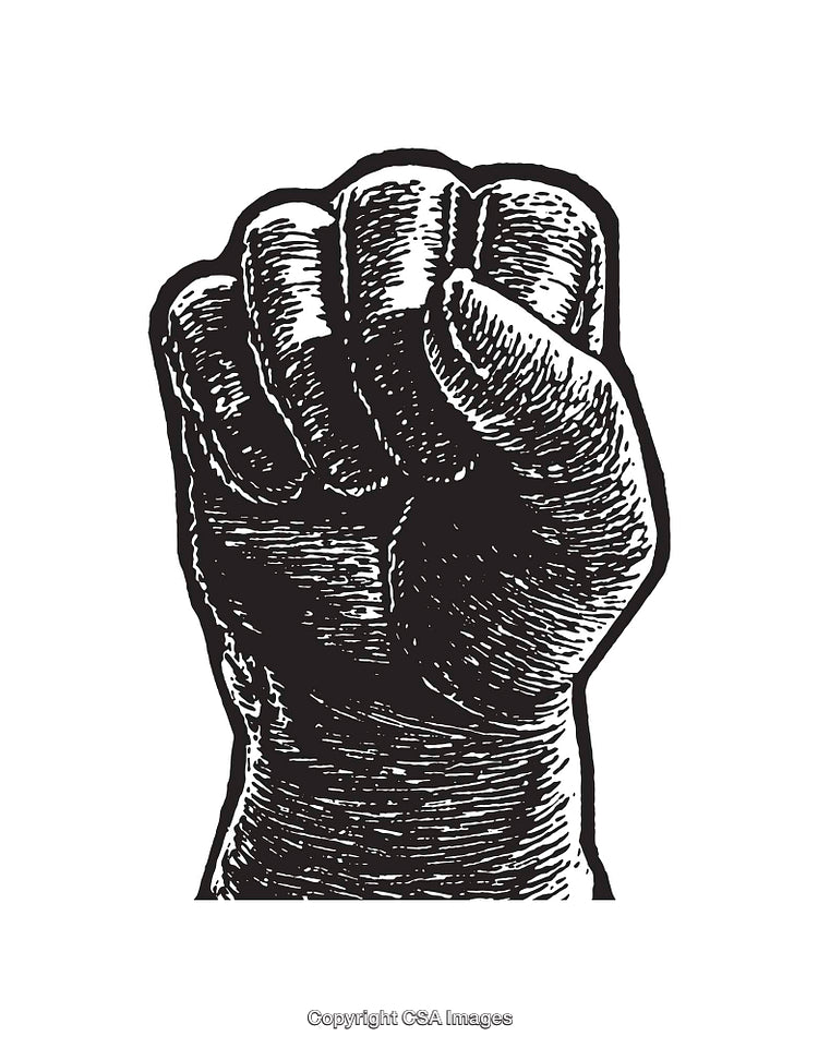 Black and White Line Art Illustration of a Raised Fist Symbol