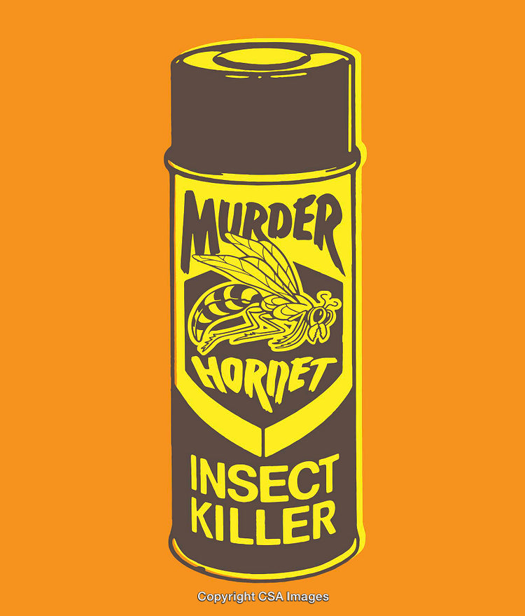 Retro Style Illustration of Insecticide Spray Can Against Orange Background