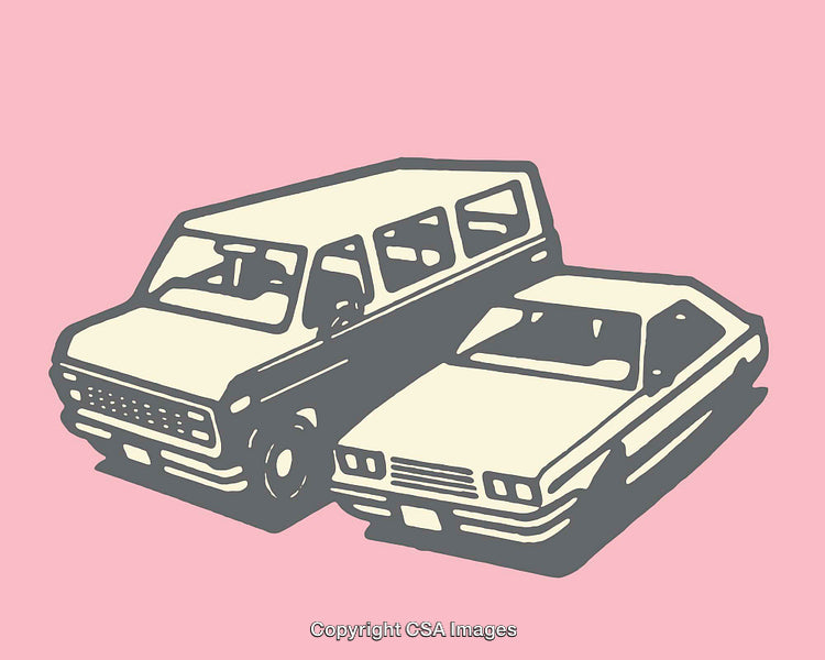 Retro Style Cartoon of Cars on a Minimalist Pink Background