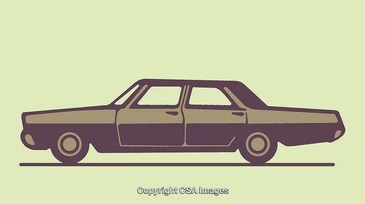 Vintage Car Illustration with a Retro Flat Design on Green Background