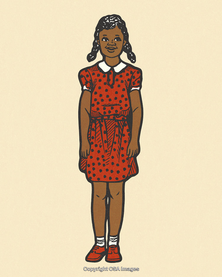 Illustration of a Smiling Girl in a Red Polka-Dot Dress