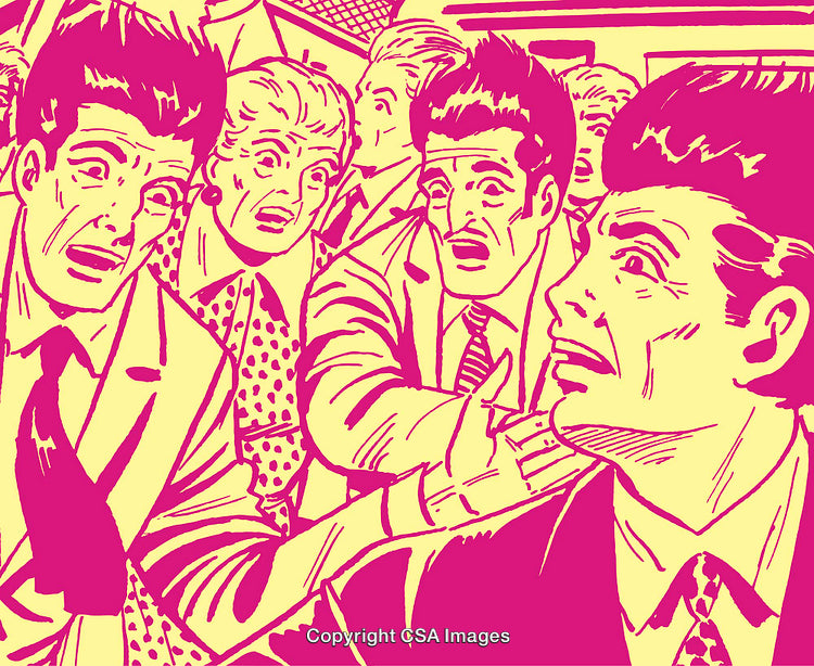 Pop Art Style Illustration Depicting Surprised Group of People Reacting