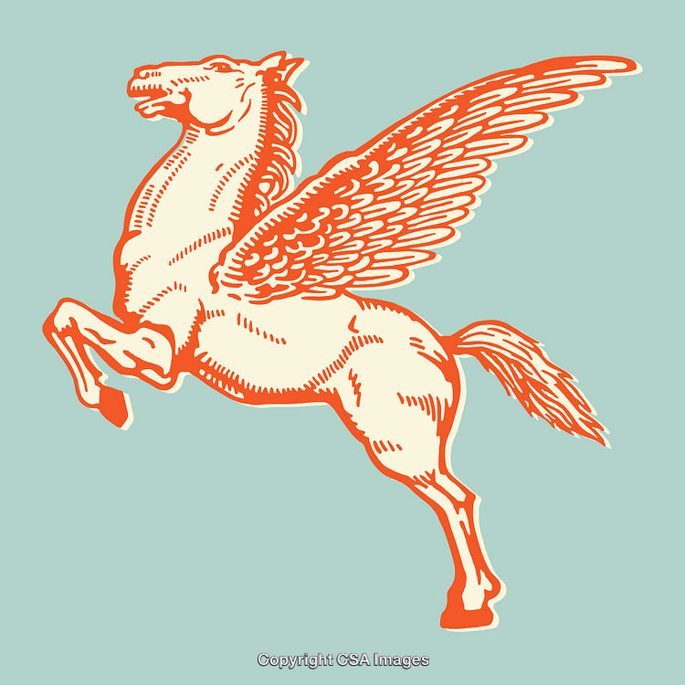 Illustration of a Winged Horse in Dynamic Orange and Pastel Colors