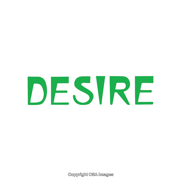 Bold Green Text Depicting the Word Desire on White Background