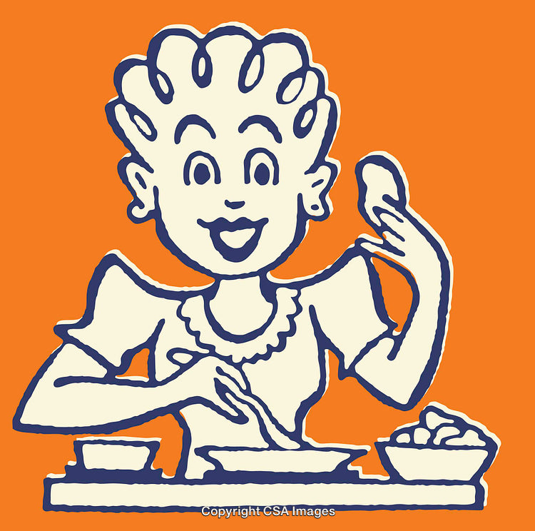 Colorful Illustration of a Cheerful Person Enjoying a Meal at the Table