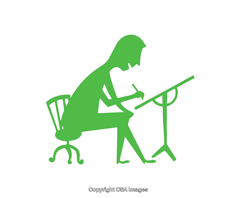 Green Silhouette of a Person Crafting on a Drawing Table