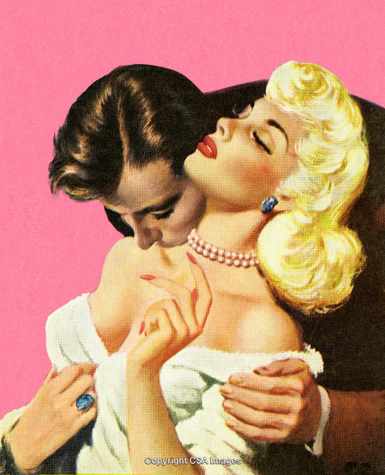 Romantic Embrace in Retro Art Style With a Pink Background