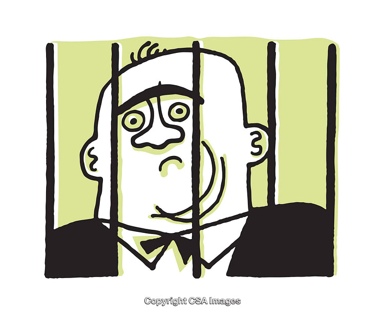 Whimsical Illustration of a Man Behind Bars Expressing Curiosity