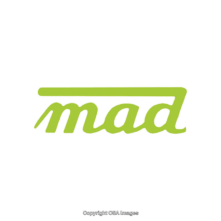 Minimalistic Green Typography Design with Mad Text on White Background