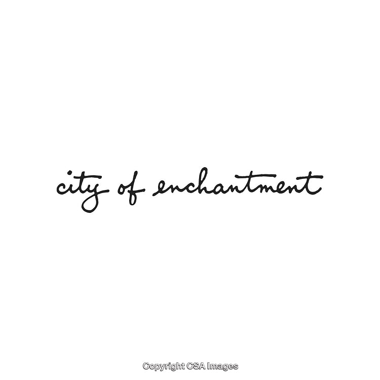 City of Enchantment Quote in Stylish Black Handwritten Font on White Background